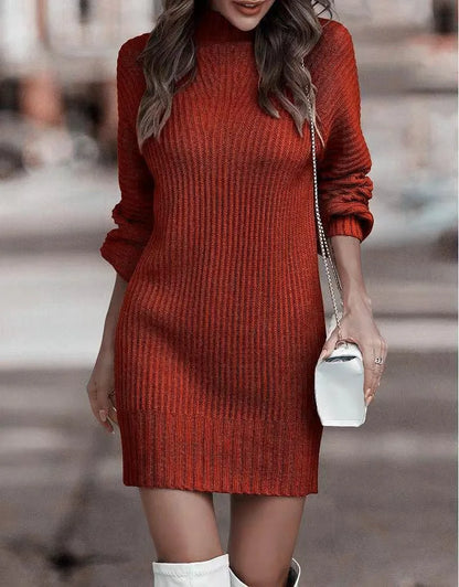 Cralom Women's Turtleneck Sweater Dress, Stylish Long-Sleeved Knitwear