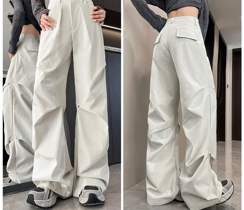 Cralom High Waist Rivet Cargo Pants: 2025 Spring Summer Women's Fashion