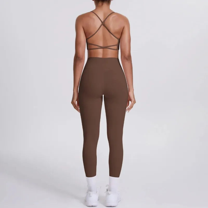 Cralom Seamless Yoga Set: Cross Back Sports Bra & High Waist Booty Lifting Leggings