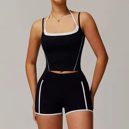 Cralom 2-Piece Gym Leggings Set: Sports Bra & Crop Top Fitness Suit