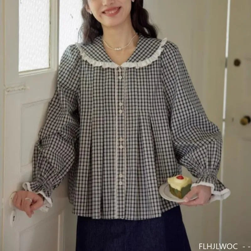 Cralom Mori Girls Flare Sleeve Ruffles Top - New 2025 Spring, Peter Pan Collar