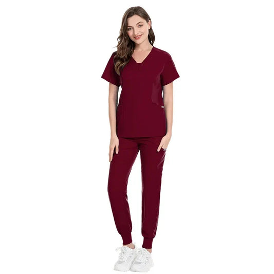 Cralom Multicolour Jogger Scrubs Set: V-neck Top & Pocket Pants