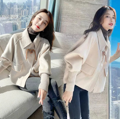 Cralom Women's 2024 Winter Tweed Cropped Coat Green Heavy Padded Warm Fashion