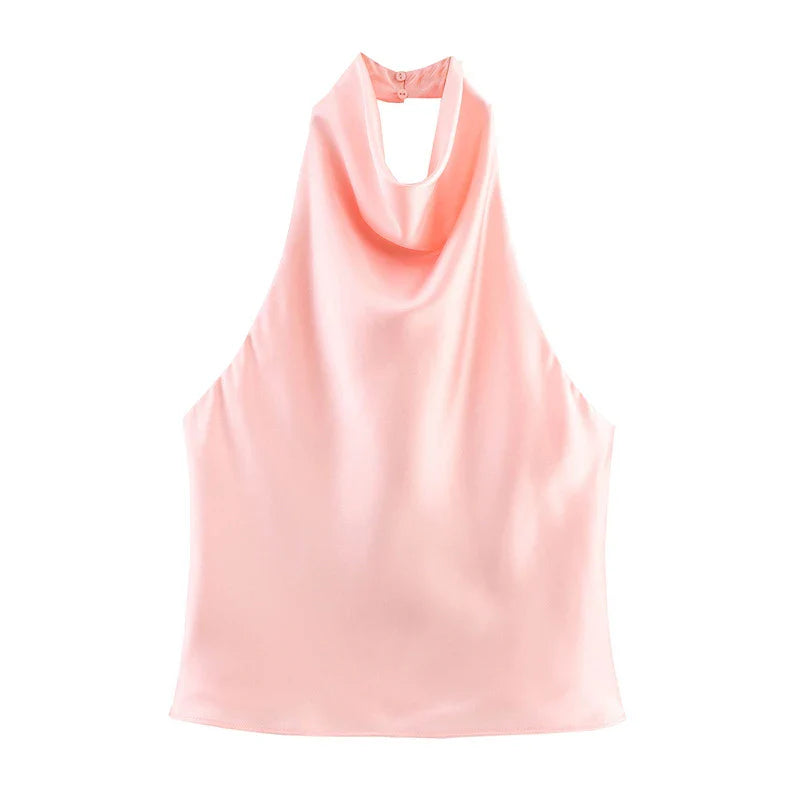 Cralom Satin Halter Top: Backless, Elegant, Sleeveless, Slim Fit Vest - 2025 Fashion