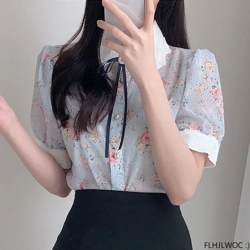 Cralom Ruffled Lace Blouse: Stylish White Button-Down Shirt for Office Ladies