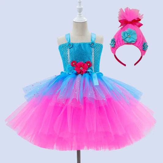 Cralom Princess Poppy Trolls Tutu Dress Girls Costume Birthday Outfit