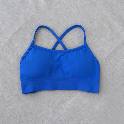 Cralom Seamless Cross Back Yoga Bra with Removable Pads for Impact Support