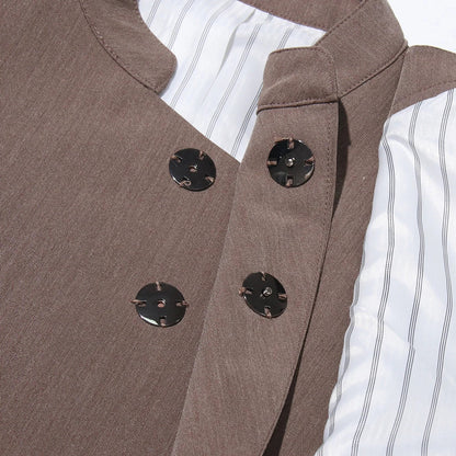 Cralom Chic Button Short Coat Turtleneck Asymmetrical Jacket