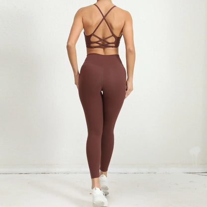 Cralom Seamless Yoga Fitness Set: High Waist Leggings & Open Back Bra Gym Suit