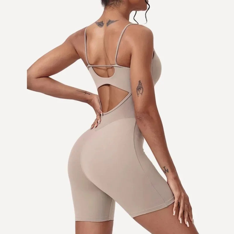 Cralom Seamless Cut-Out Backless Yoga Jumpsuit - Booty-Lifting Fitness Bodysuit