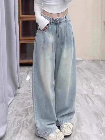 Cralom Summer Slimming Denim Pants - High Waist, Wide Leg, Floor Length