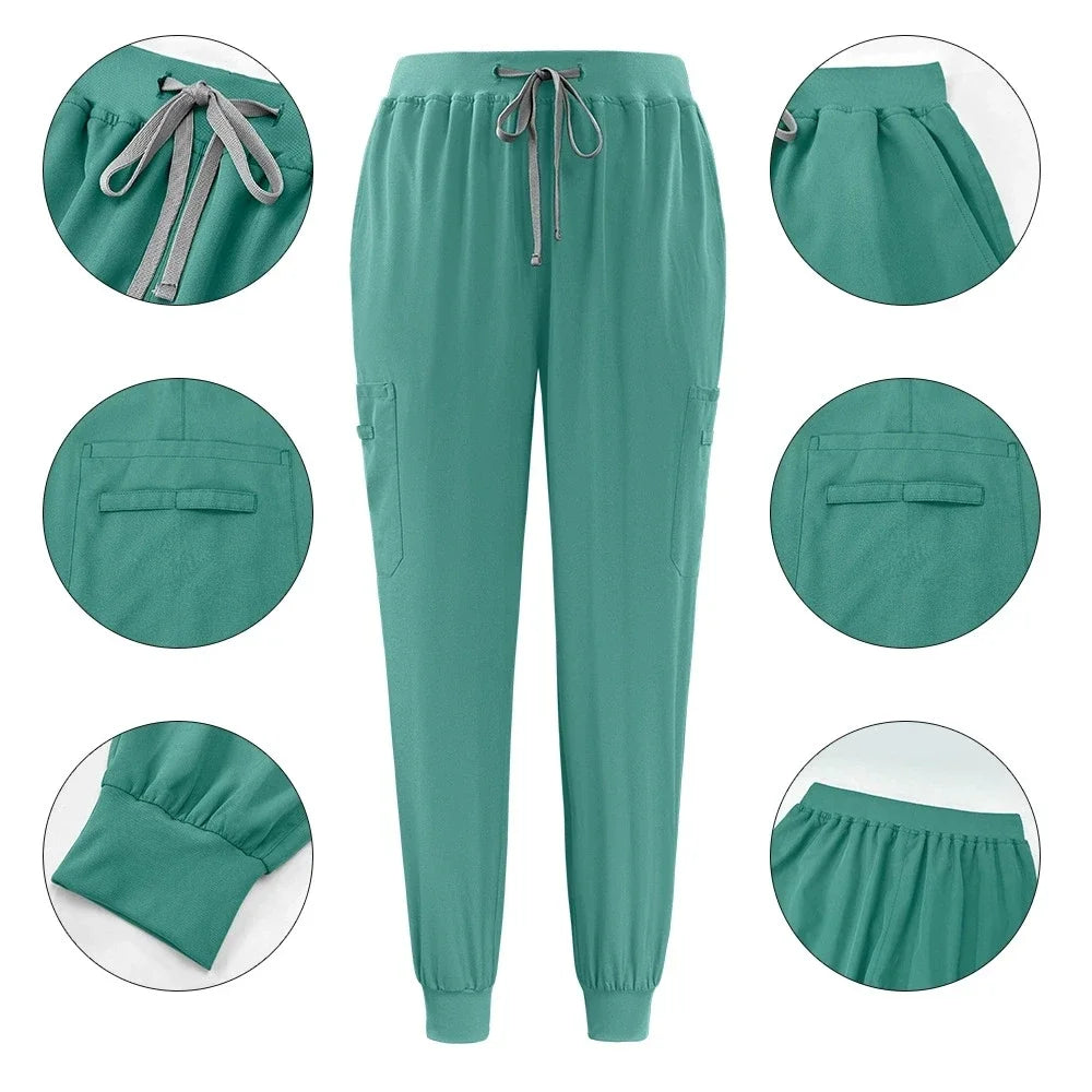 Cralom Multicolour Nurse Scrubs Set V-neck Top Pocket Pants