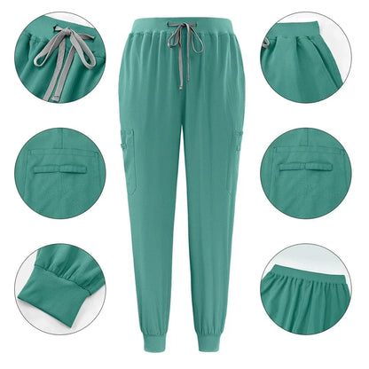 Cralom Multicolour Nurse Scrubs Set V-neck Top Pocket Pants