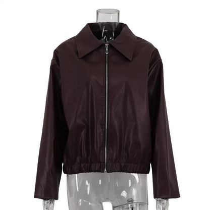 Cralom Short Zipper Jacket - Solid Spliced Loose Fit Coat