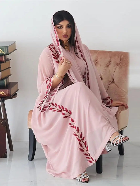 Pink Kaftan Robe for Modest Muslim Women by Cralom: Elegant Abaya Dress Hijab Islam