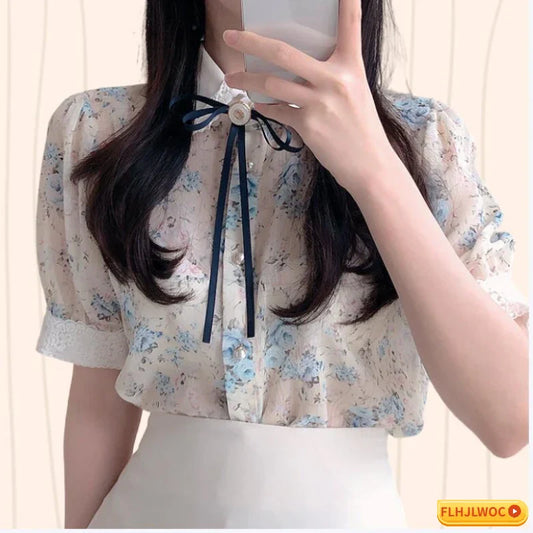 Cralom Ruffled Lace Blouse: Stylish White Button-Down Shirt for Office Ladies