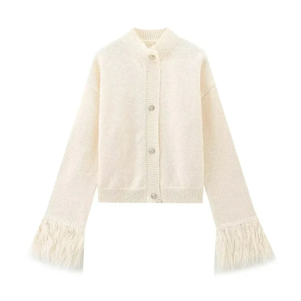 Cralom Solid Button Slim Sweater Women O Neck Long Sleeve Coat