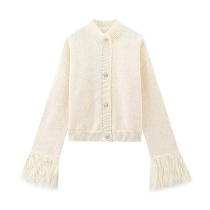 Cralom Solid Button Slim Sweater Women O Neck Long Sleeve Coat