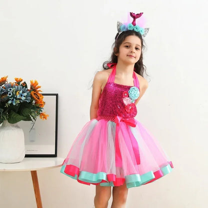 Cralom Mermaid Princess Tutu Dress Girls Cosplay Costume
