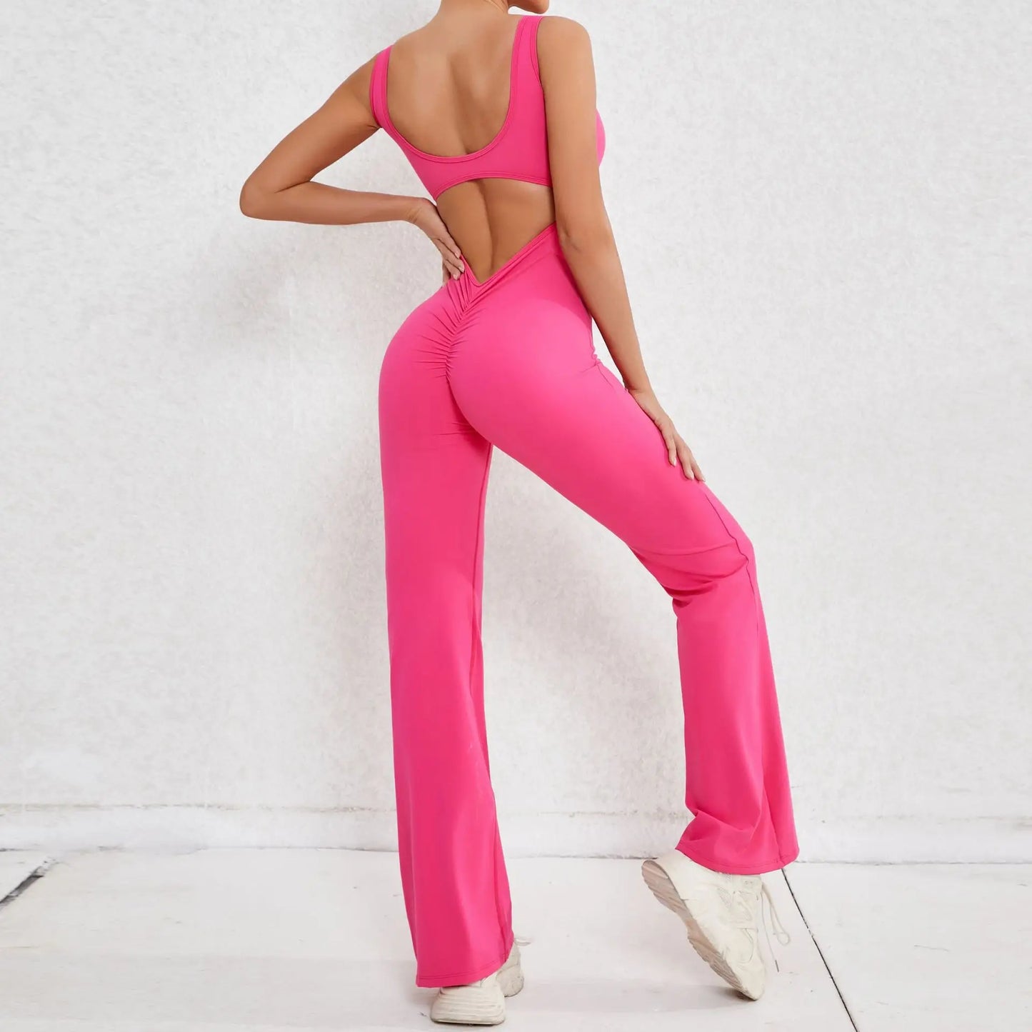 Cralom Cutout Back Yoga Jumpsuit - Booty Lifting Slim Fit Flare Leg