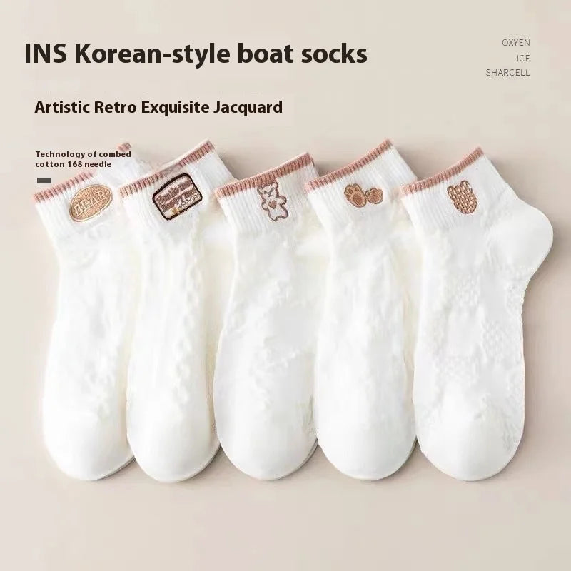 Cralom Striped Black & White Kids Short Socks for Spring & Summer