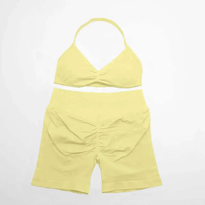 Cralom Strappy Bra & Shorts Yoga Set for Women - Pilates Fitness Sportswear
