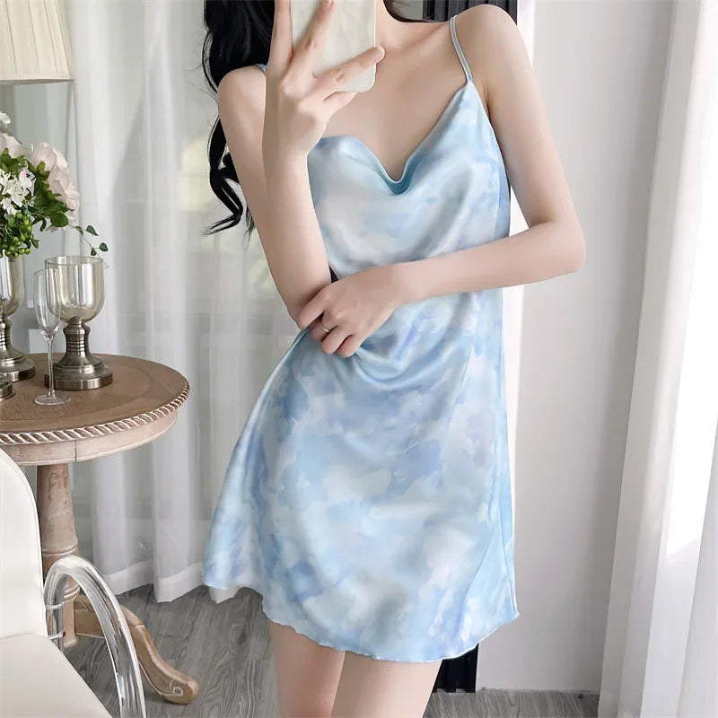 Cralom Sensual Floral Silk Nightgown Set - Chic Summer Loungewear