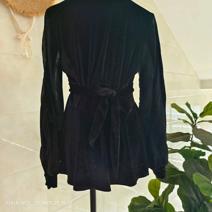 Cralom Autumn/Winter Peplum Lace-Up Blouse