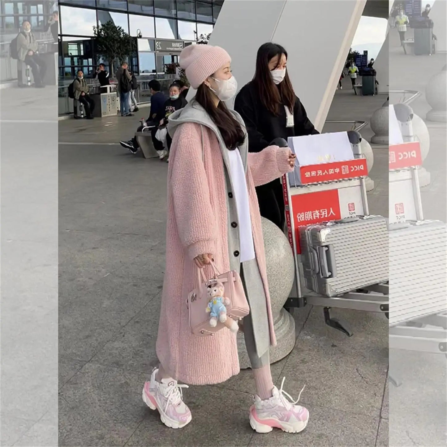Cralom Faux Two-piece Hooded Cardigan Coat: Y2K Korean Fashion Plush Tide Streetwear