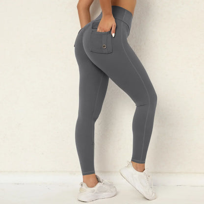 Cralom Seamless Yoga Leggings with Hip-lifting Design & Pocket