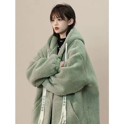 Cralom Lamb Cashmere Coat: Y2K Street Style, Korean Design, Plus Velvet, Warm & Stylish.