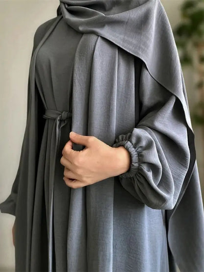 Cralom Ramadan Eid Abaya Kaftan Set with Hijab, Kimono & Dress