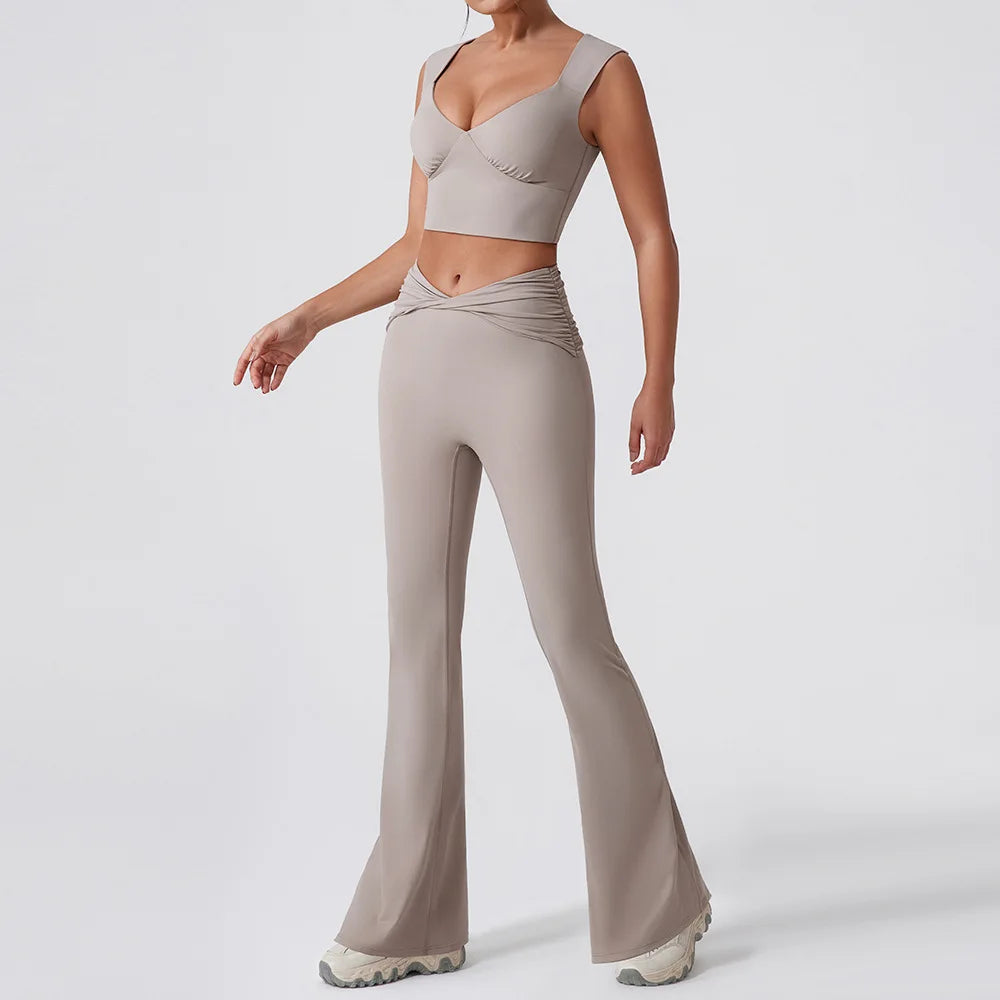 Cralom Yoga Set: Vest & Bell-bottoms Pants Fitness Suit for Women