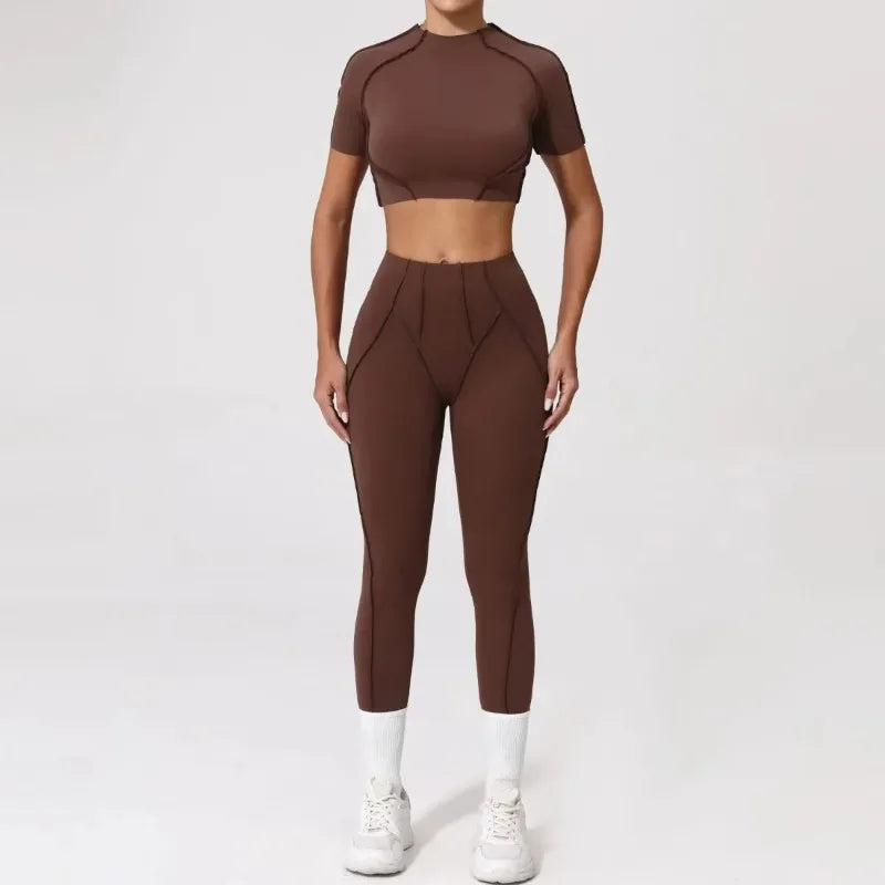 Cralom Seamless Yoga Set: Breathable High-waisted Hip-lifting Trousers for Fitness & Running