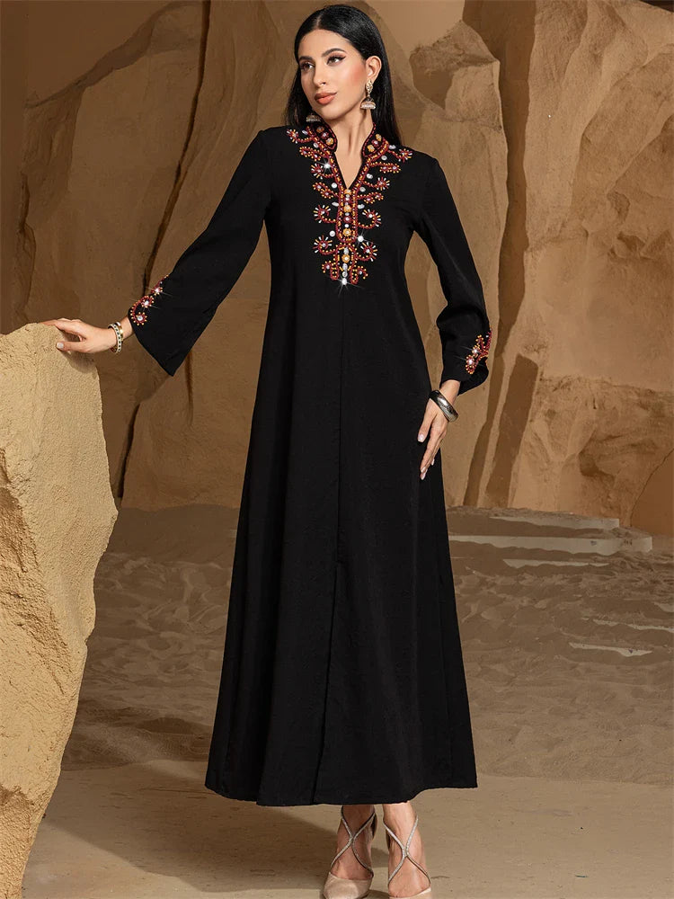 Cralom Ramadan Eid Party Abaya with Diamonds Women's Fashion Sparkle