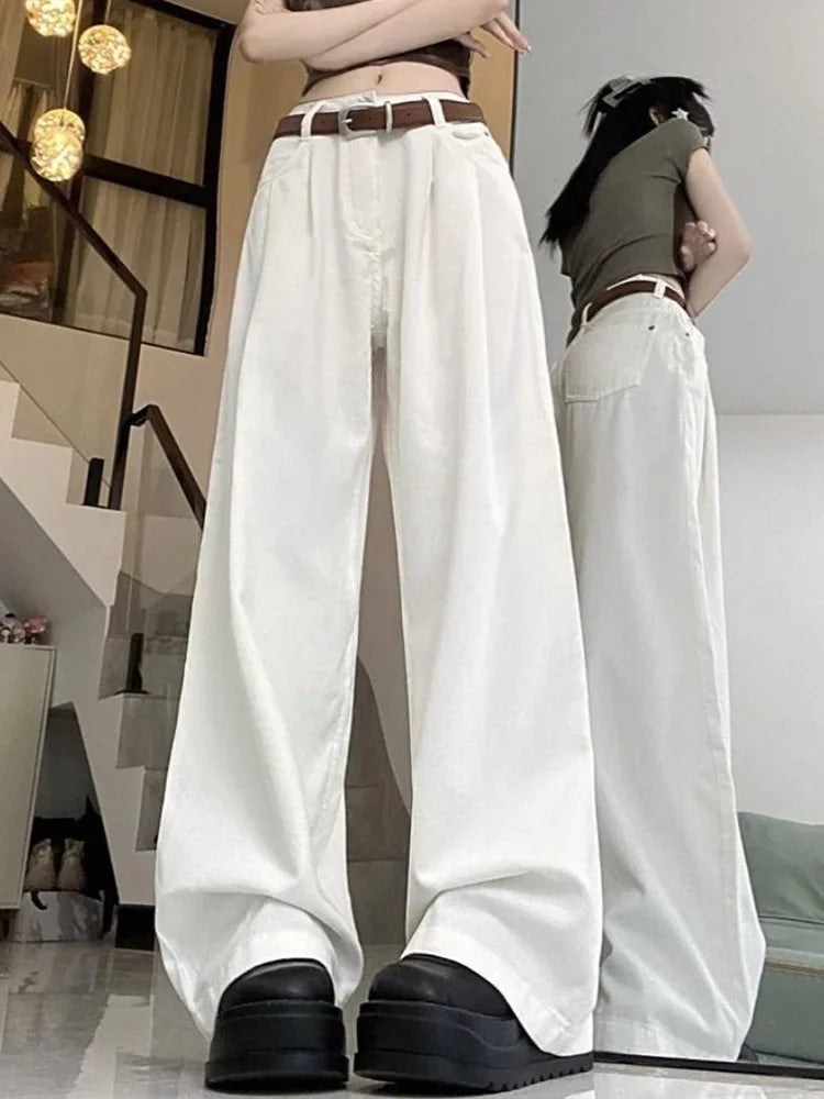 Cralom Vintage Baggy Washed Jeans High Waist Wide Leg Pants