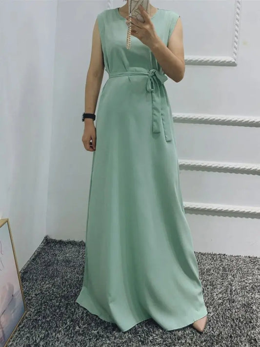 Cralom Modest Green Abaya Dress for Muslim Women