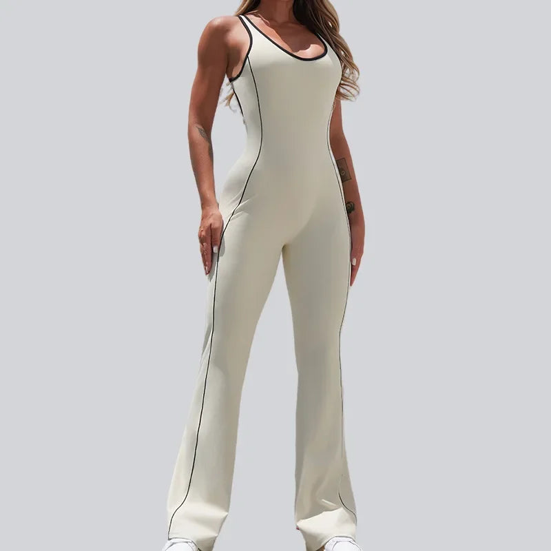 Cralom Color-Block Yoga Bodysuit with Booty-Lifting Flare Pants