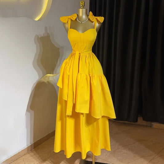Cralom Bow High Waist Medium Length Dress
