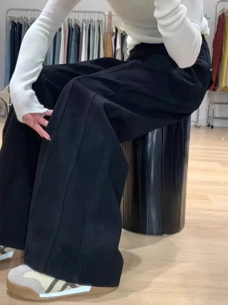 Cralom Vintage Washed Cargo Jeans - High Waist Loose Wide Leg Pants