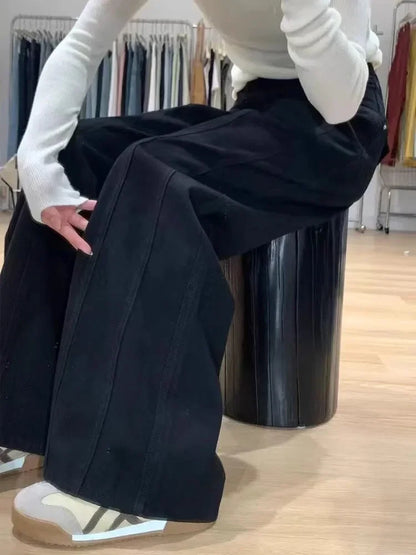 Cralom Vintage Washed Cargo Jeans - High Waist Loose Wide Leg Pants