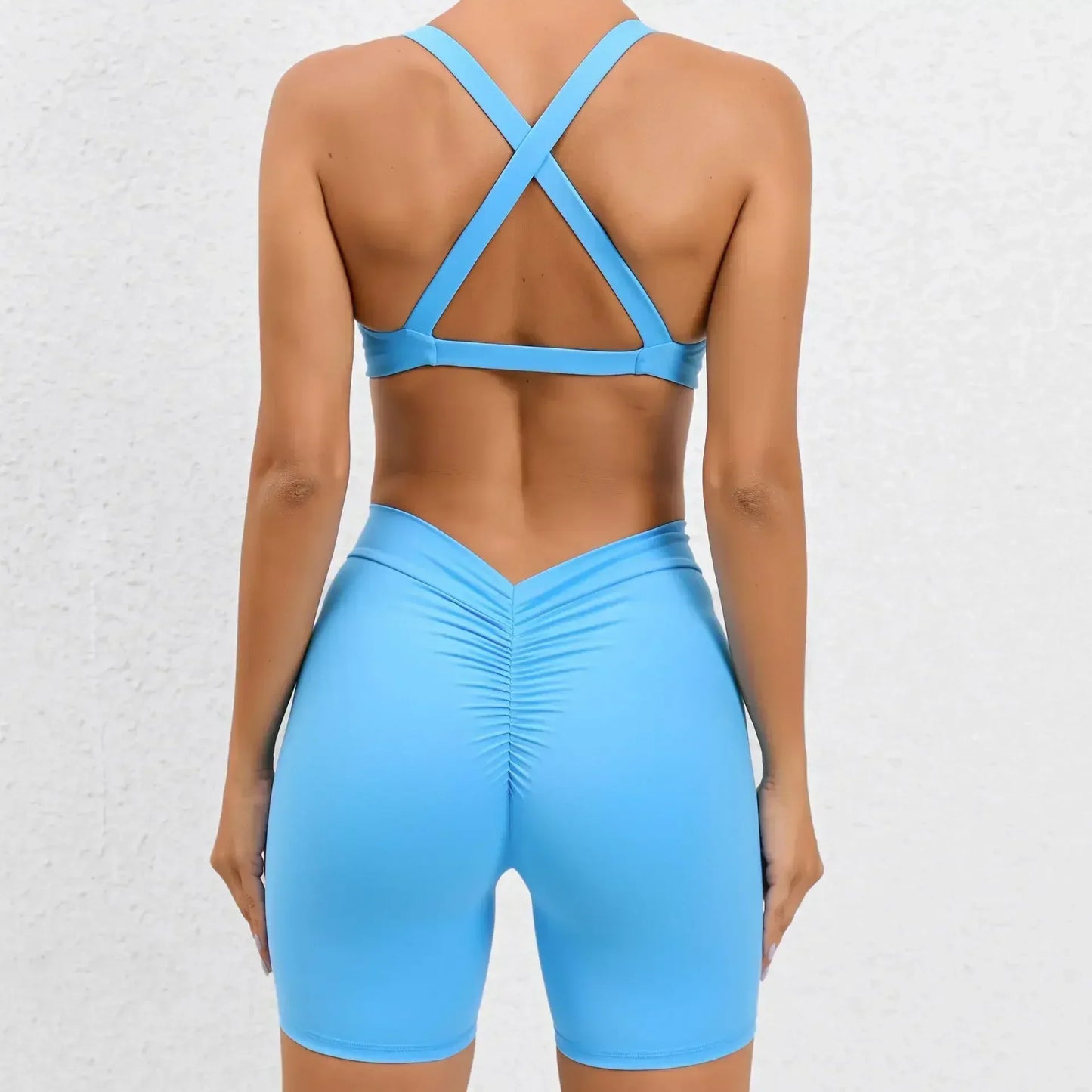 Cralom Yoga Fitness Set: High-Waist Hip-Lifting Shorts & Sports Bra for Running Gym