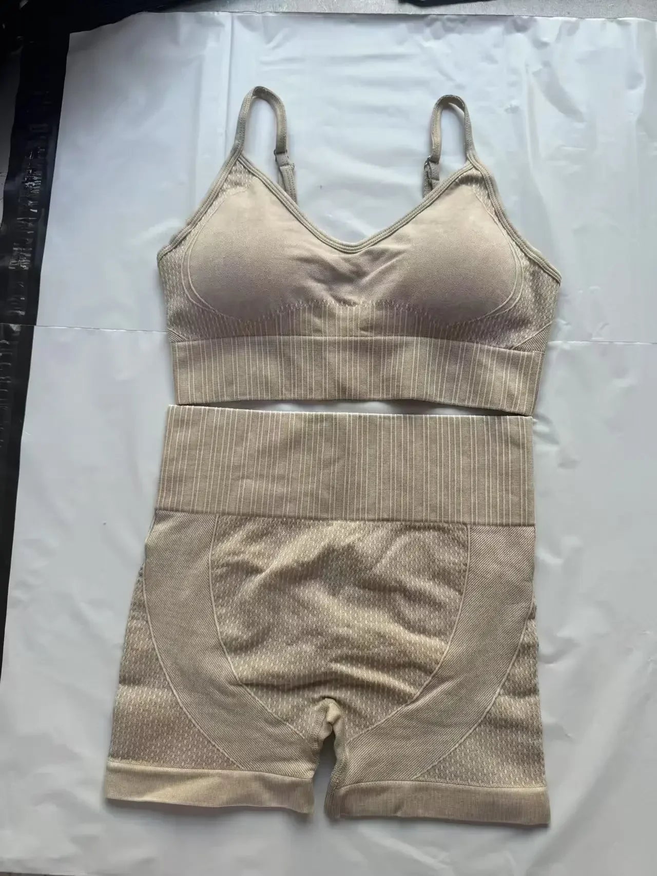 Cralom Sand Washed Seamless Yoga Set: Sports Bra & High Waist Gym Shorts