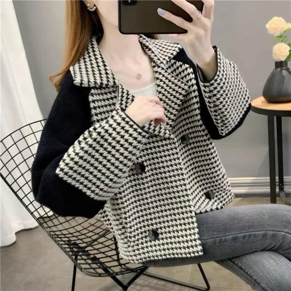 Cralom Women's Elegant Short Wool Blend Jacket Korean Style XL