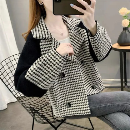 Cralom Women's Elegant Short Wool Blend Jacket Korean Style XL