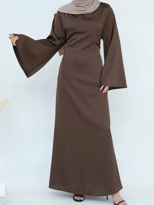 Cralom Ramadan Eid Satin Abaya Kaftan Robe Modest Dress