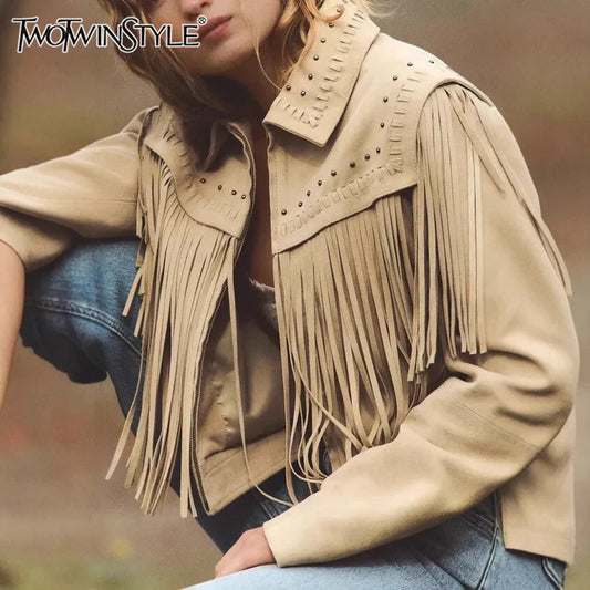 Cralom Solid Spliced Zipper Jackets for Women - Minimalist Coats with Lapel & Long Sleeves