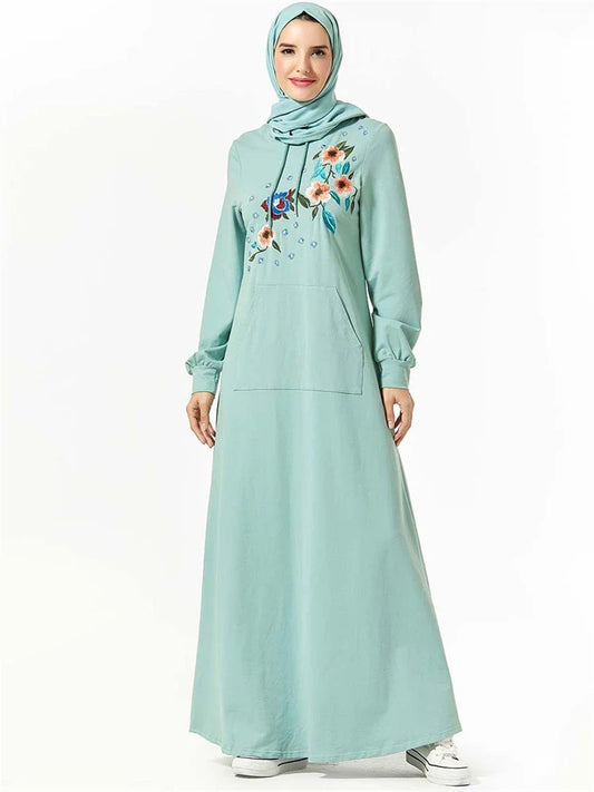 Cralom Green Ramadan Eid Abaya Kaftan Robe for Muslim Women