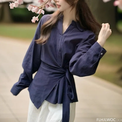 Cralom Lace-Up Peplum Top | Square Neck Design Blouse