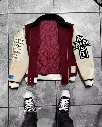 Cralom Letter Embroidery Baggy Baseball Jacket Punk Gothic Top